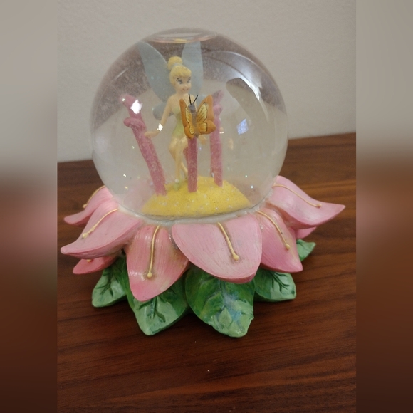 Disney Tinkerbell Pink and Green Flower Snow Globe - Picture 1 of 6